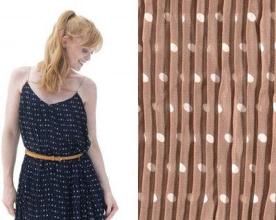 Chiffon in beige color with pleats and polka dots 15209/053