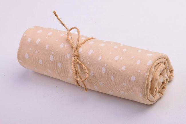 Roll of cotton knit in beige color with polka dot print RO18488/052