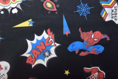 1 m of black cotton knit with a denim look and Spider-Man print DS-KUP147 (1)