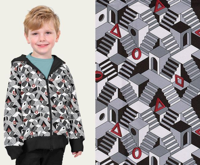 Softshell in gray color with digital print of geometric shapes 20430/063