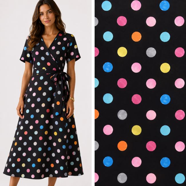 Viscose fabric in black with polka dot print MOR4029