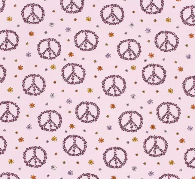 Cotton knit in pink with hippie flower print 21818/011
