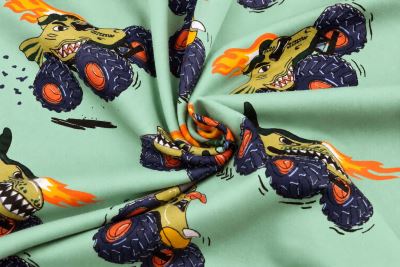 Cotton knit in mint color with car print TU42950/2 (3)