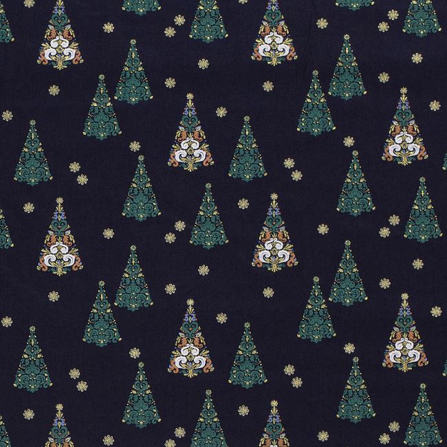 Christmas fabric made of cotton in blue with a print of decorative trees 20742/008
