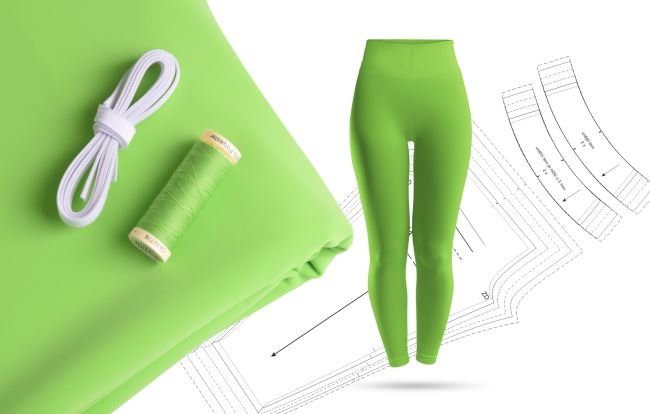 Set for sewing sports leggings in green color SET03