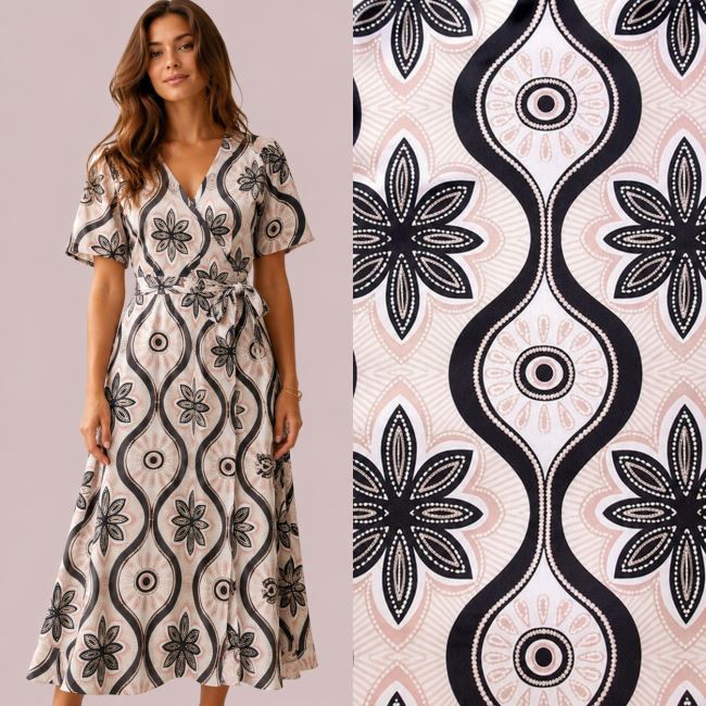 Viscose fabric with shine and ornament print MI82513/901