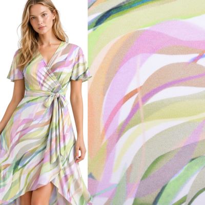 Viscose knit in white with a print of colored lines MI18247/905