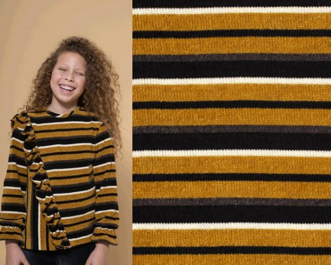 Chenille knit fabric with colored stripes 16352/034
