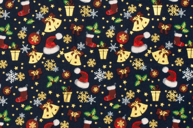 Christmas fabric made of cotton in blue color with thematic print 22705/008