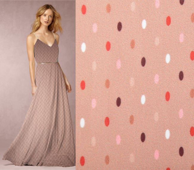 Satin in beige color with a print of small dots MI051