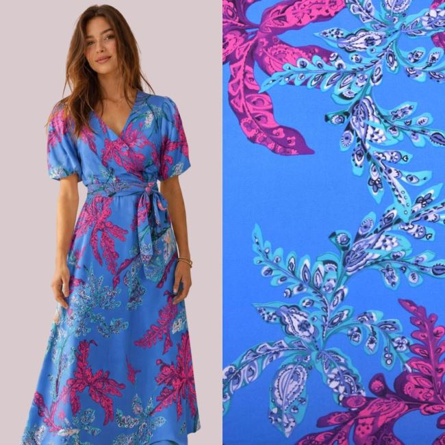 Viscose fabric in blue with floral print TF547