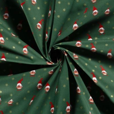 Christmas cotton fabric in green with a print of an elf and stars 20731/025 (3)