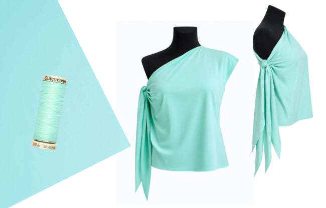 Set for sewing a summer top made of functional knitwear with ties in blue color SET68