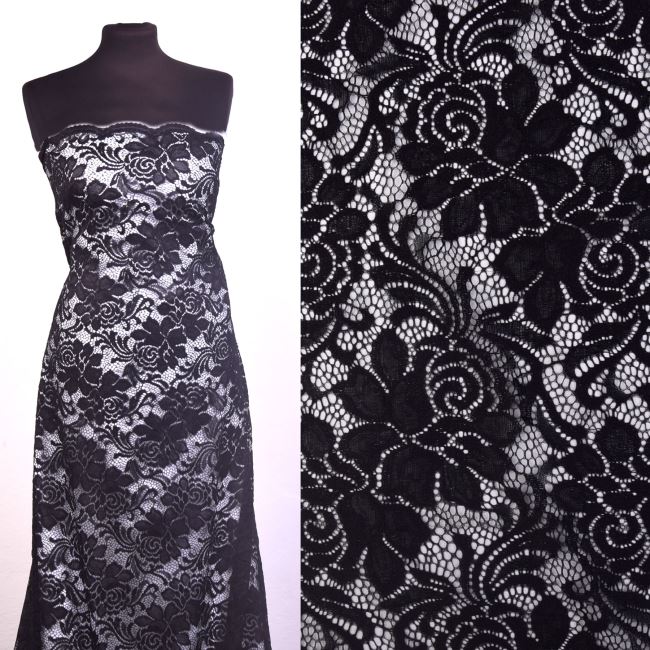 Lace in black color with flower motif CCHB-432