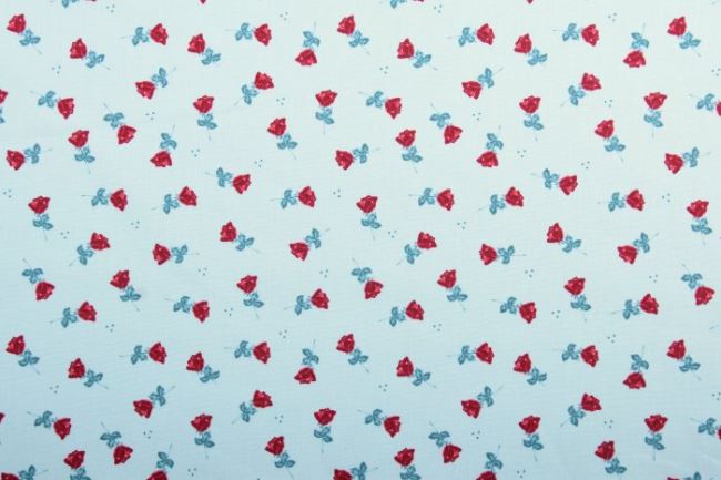 Poplin in mint color with small red flowers KC0382-104