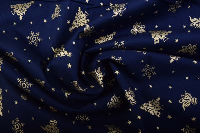 Christmas cotton fabric in dark blue with a thematic gold print 60942/008 (3)
