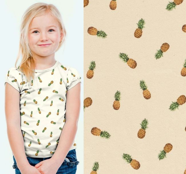 Cream-colored cotton knit with pineapple print 19524/051