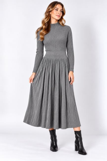 Knitted dress in light gray color ITA-SAT03