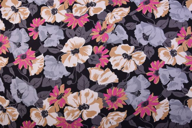 Viscose fabric in black with flower print 20072/069